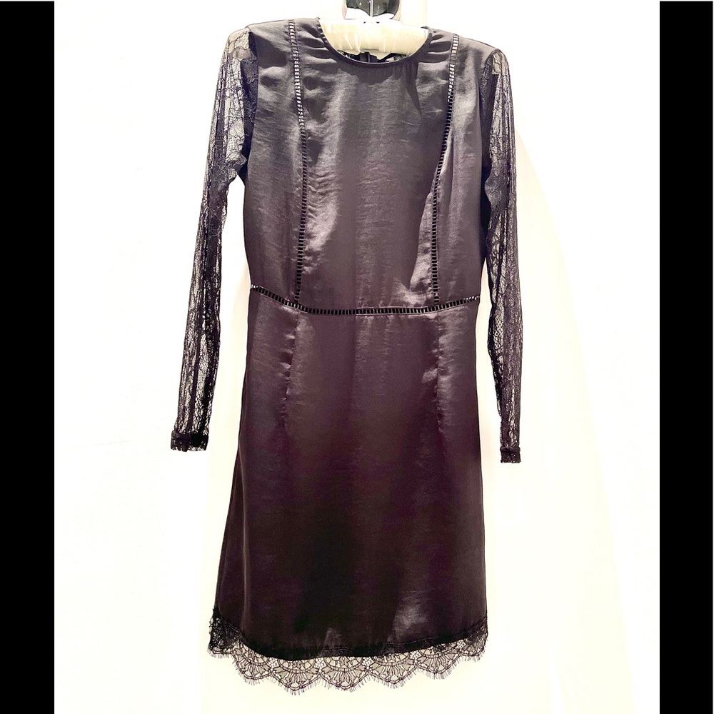 Zara black lace and silk dress, NWOT, XS